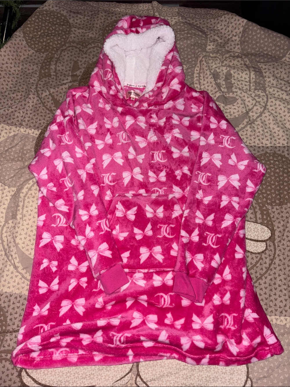 Juicy Couture Pink Bow-Print Sherpa oversized hoodie